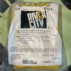 New River City Men’s Large yellow plastic rain suit coat set